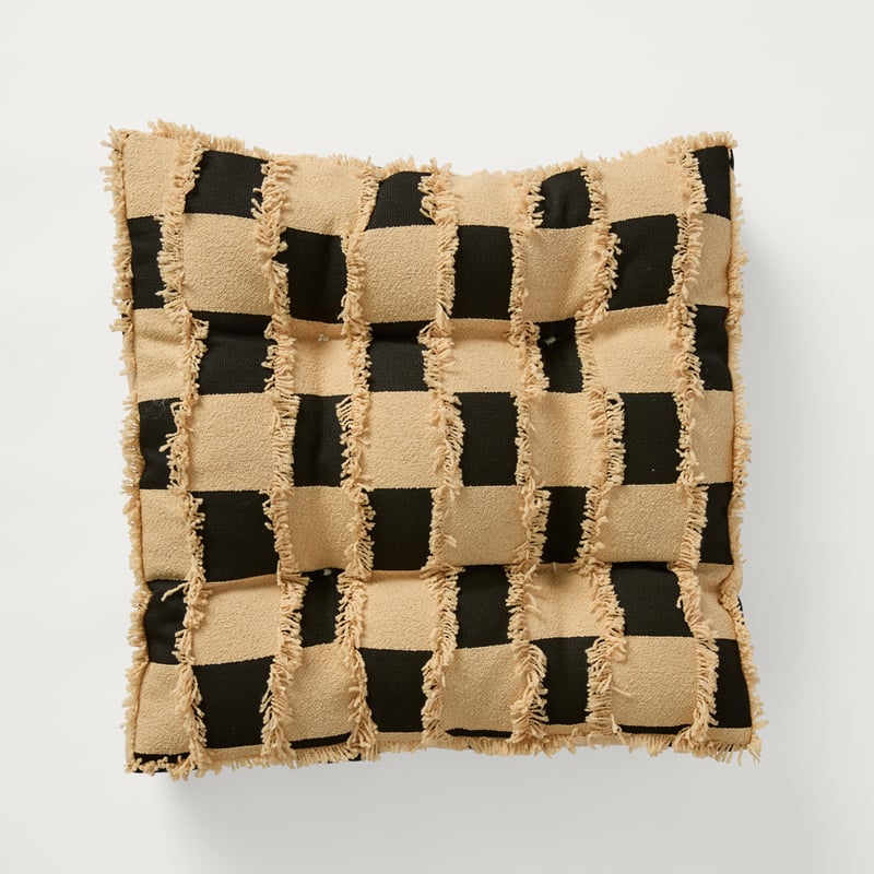 Check Natural & Black Tufted Woven Chair Pad 