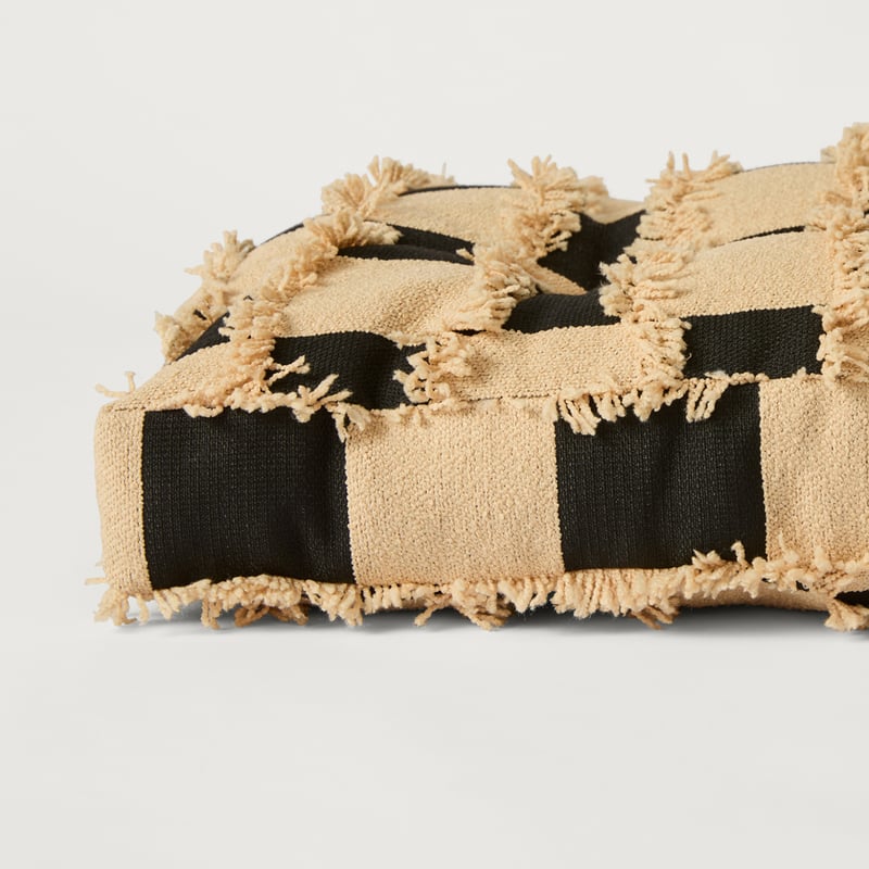 Check Natural & Black Tufted Woven Chair Pad 