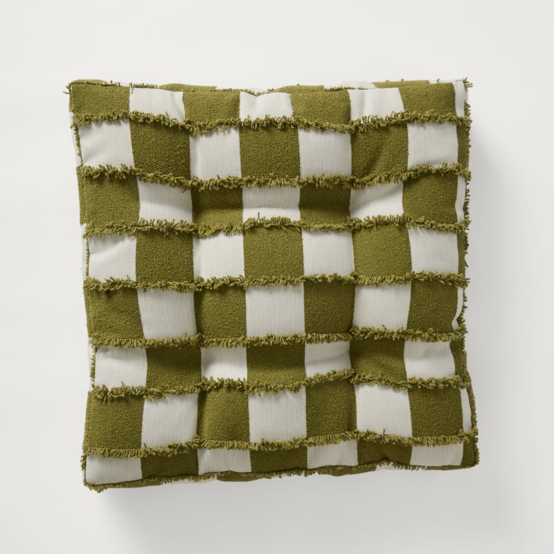 Check Olive Tufted Woven Chair Pad 