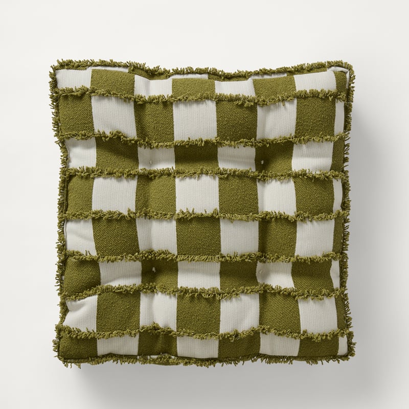 Check Olive Tufted Woven Chair Pad 