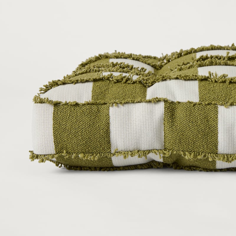 Check Olive Tufted Woven Chair Pad 