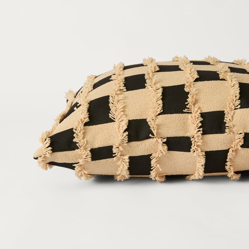 Check Natural & Black Tufted Woven Cushion