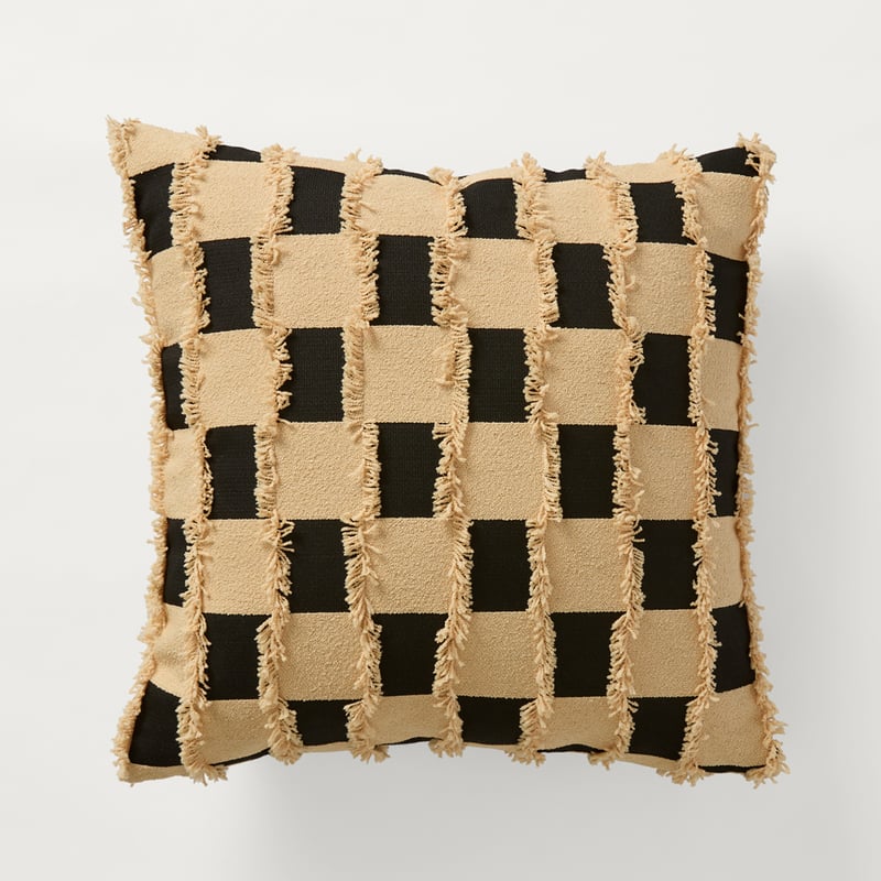 Check Natural & Black Tufted Woven Cushion