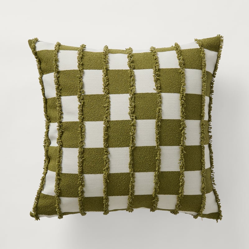Check Olive Tufted Woven Cushion