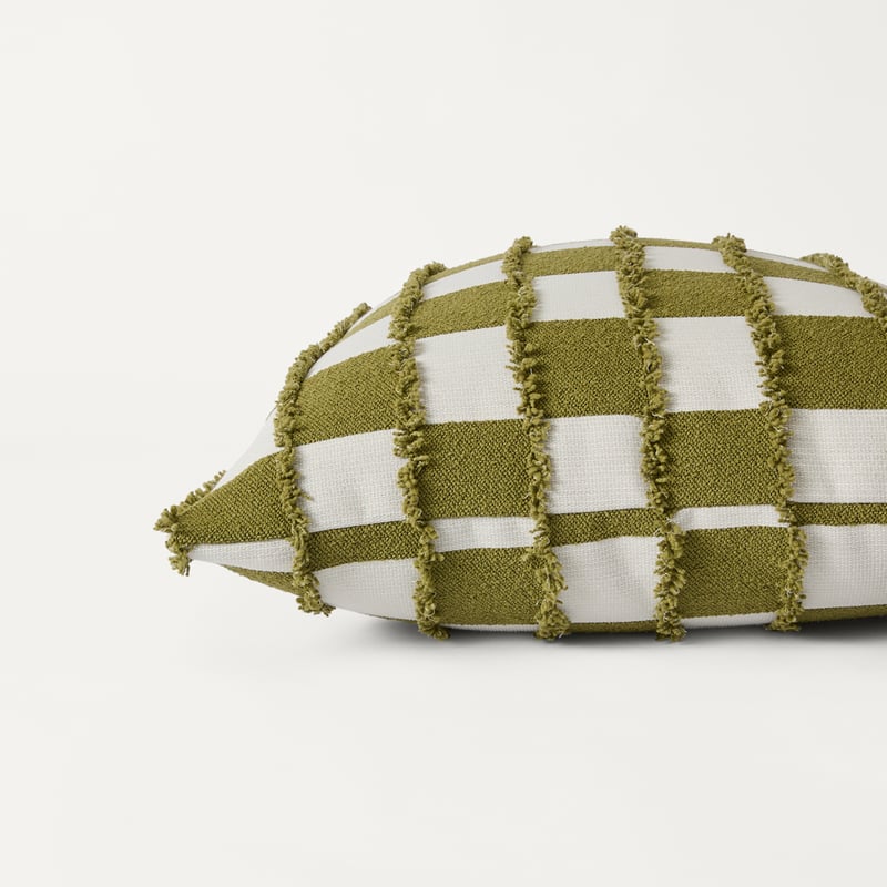 Check Olive Tufted Woven Cushion