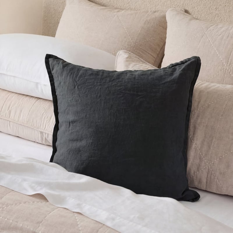 Belgian Charcoal Vintage Washed Linen Cushion