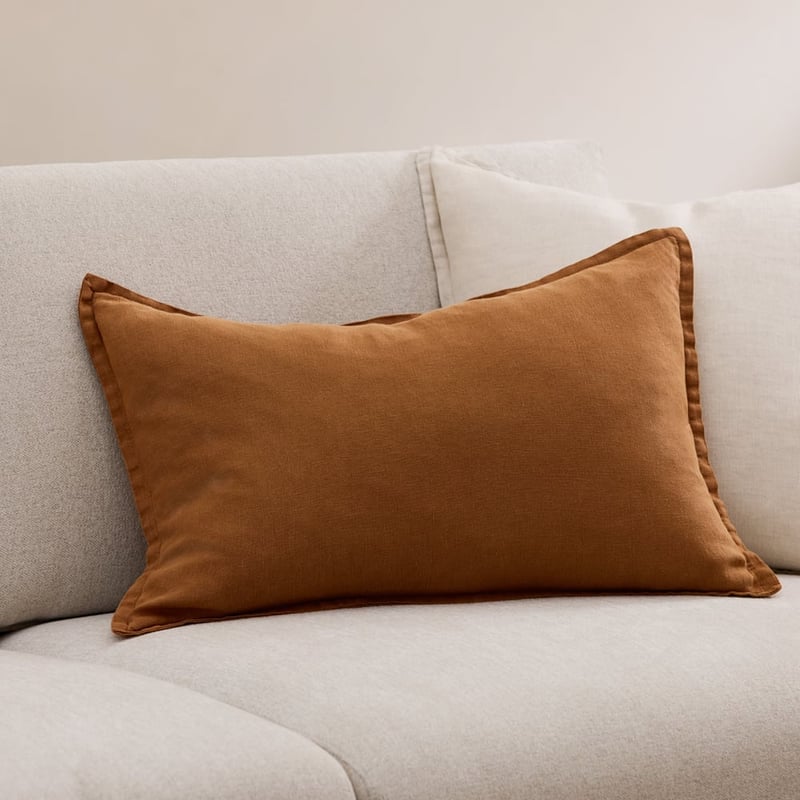 Belgian Brown Sugar Vintage Washed Linen Long Cushion
