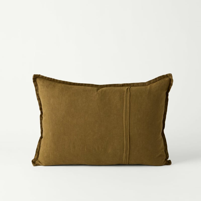 Belgian Olive Vintage Washed Linen Long Cushion