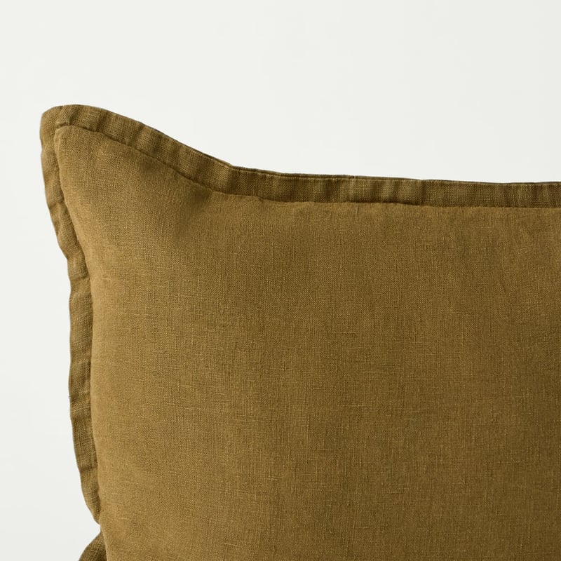 Belgian Olive Vintage Washed Linen Long Cushion