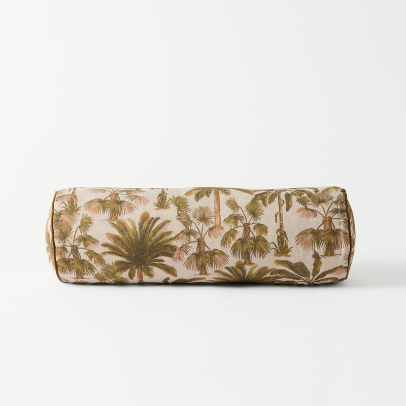 Island Palm Olive Linen Bolster Cushion