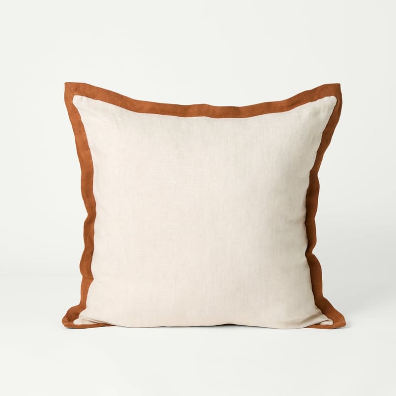 Belgian Vintage Washed Linen Linen & Brown Sugar Border Cushion