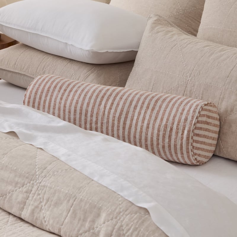 Belgian Vintage Washed Linen Linen & Brown Sugar Bengal Stripe Bolster Cushion