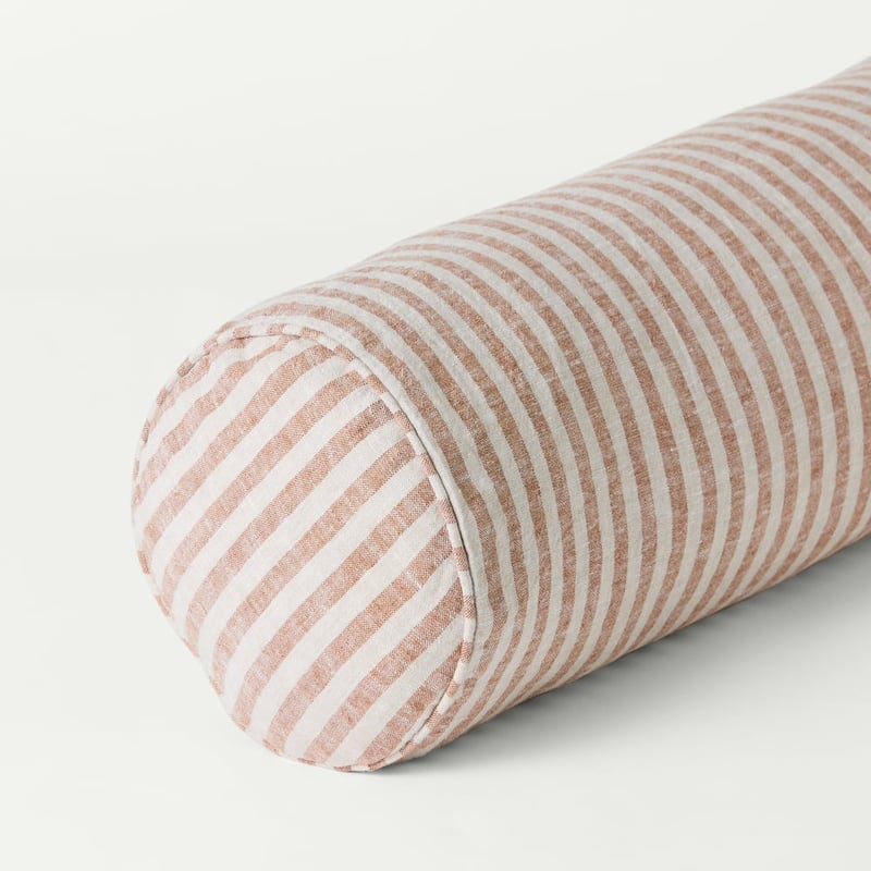 Belgian Vintage Washed Linen Linen & Brown Sugar Bengal Stripe Bolster Cushion