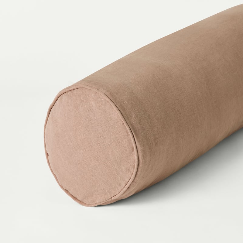 Belgian Vintage Washed Linen Mocha Bolster Cushion
