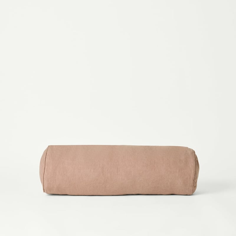 Belgian Vintage Washed Linen Mocha Bolster Cushion
