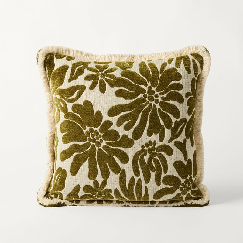 Zinnia Olive Floral Cushion