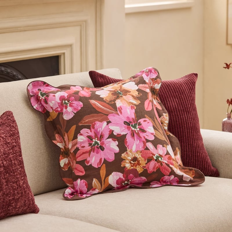Peony Berry Floral Linen Cushion