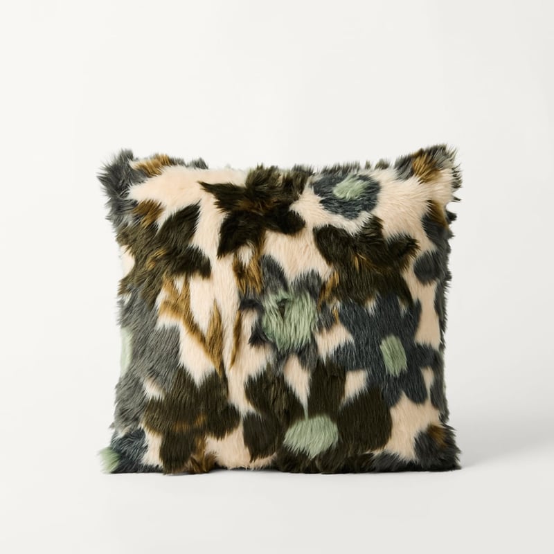 Adelaide Mineral Green Floral Fur Cushion