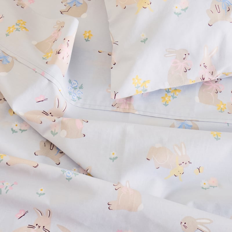Easter Sweet Bunnies Blue Cot Sheet Set