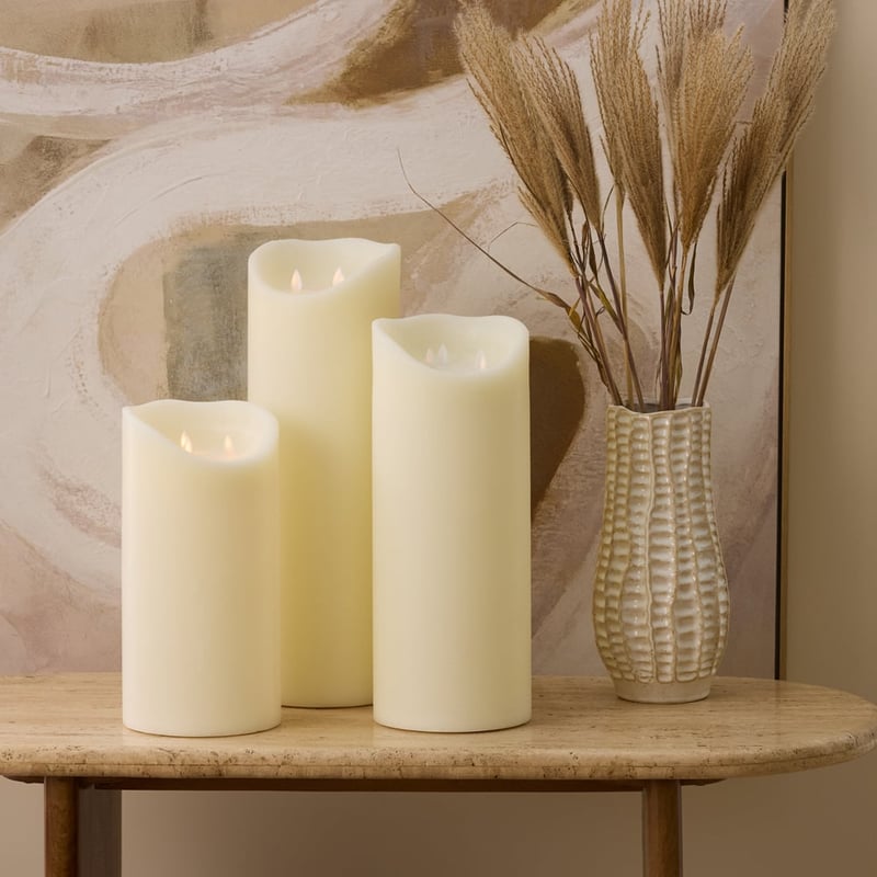 Flameless Ivory Tall Wax Pillar Candle 
