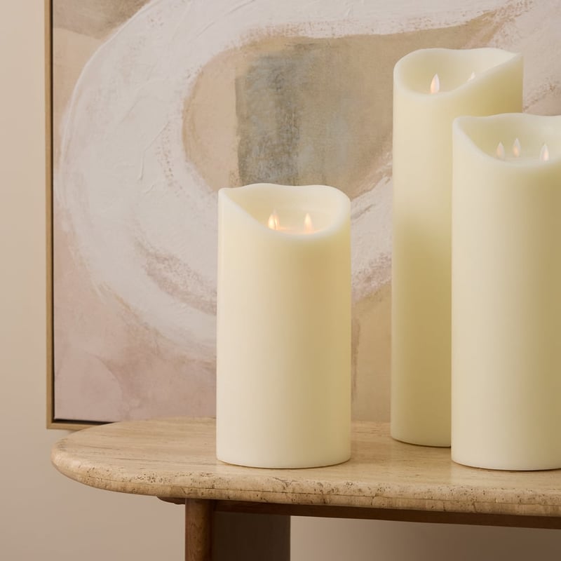 Flameless Ivory Tall Wax Pillar Candle 