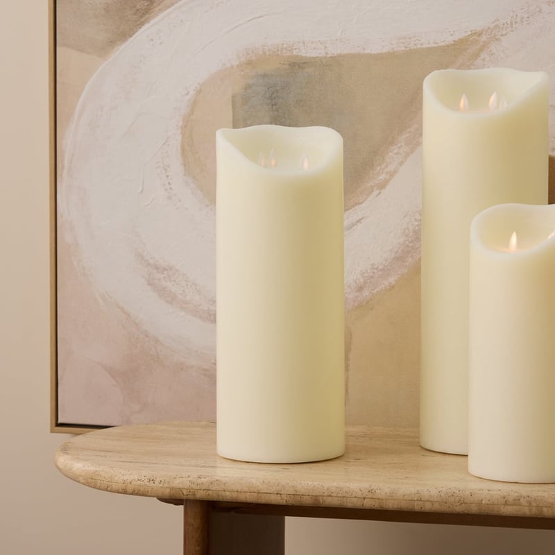 Flameless Ivory Tall Wax Pillar Candle 