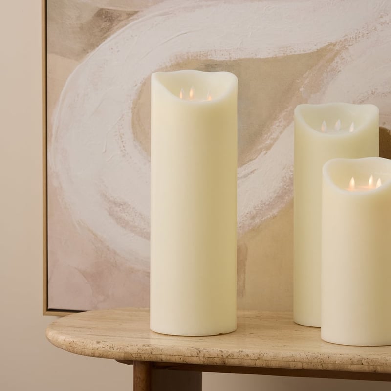 Flameless Ivory Tall Wax Pillar Candle 