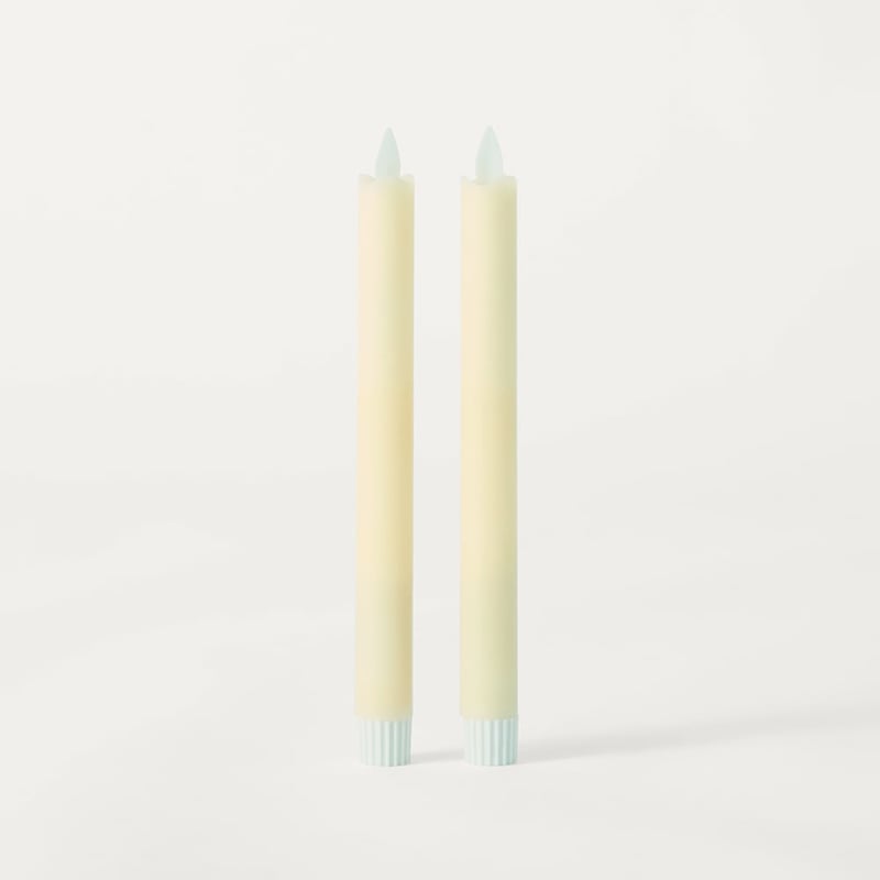 Flameless Ivory Wax Taper Candle Set of 2
