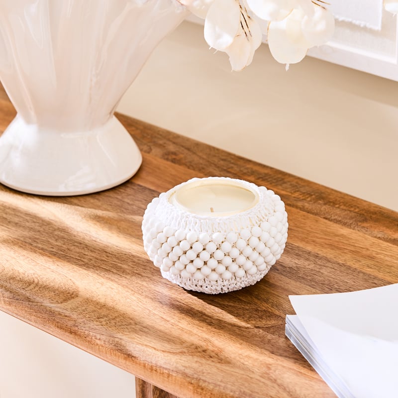 Elka White Cashmere White Beaded Candle