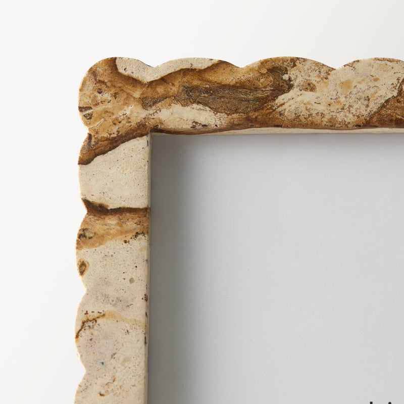 Sara Beige Large Scalloped Marble Frame