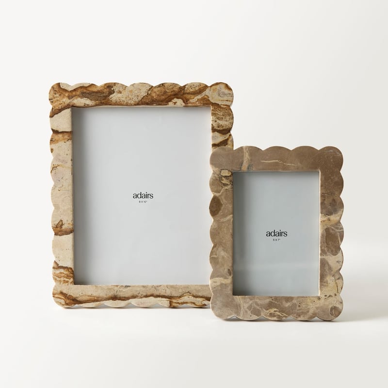 Sara Beige Large Scalloped Marble Frame
