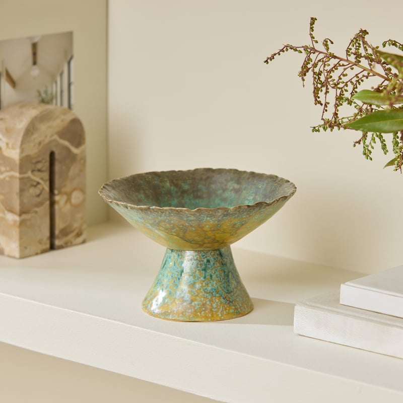 Clover Green Pedestal Bowl