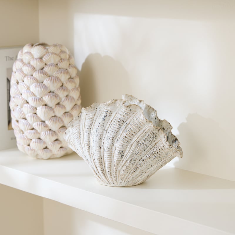 Clam Shell White Textured Sculpture