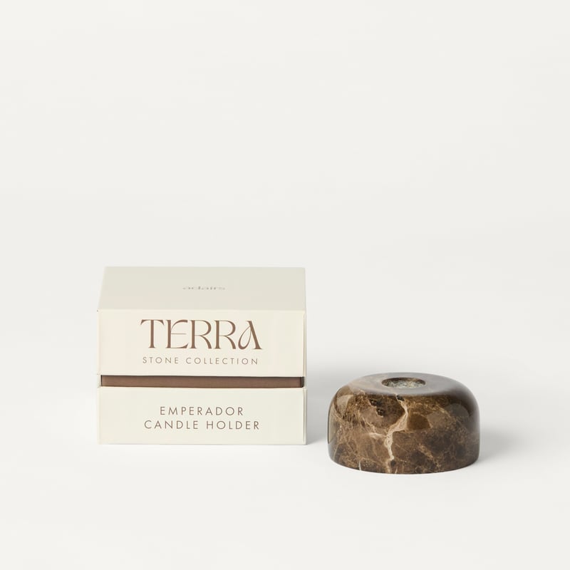 Terra Brown Marble Candle Holder