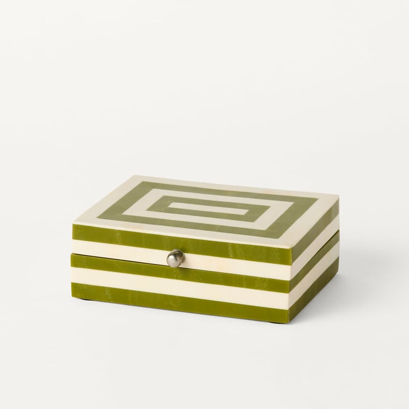 Arcadia Green & White Trinket Box