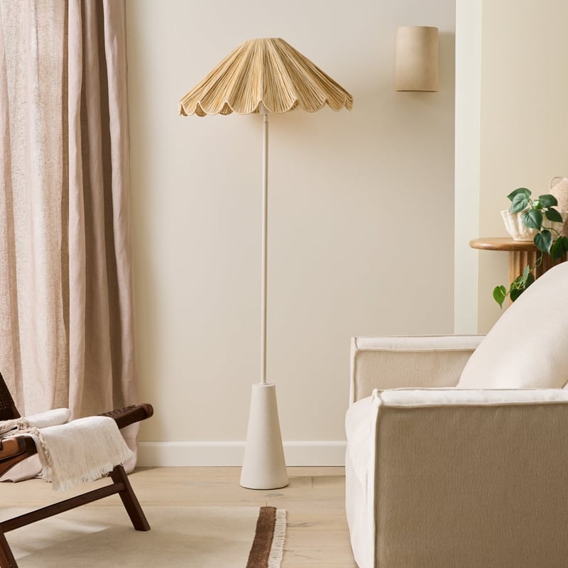 Addie Natural Raffia Scallop Shade Floor Light