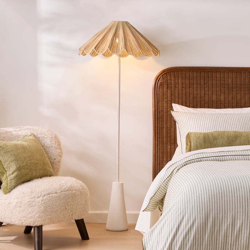 Addie Natural Raffia Scallop Shade Floor Light