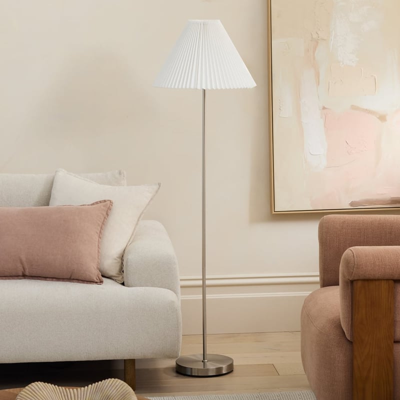 Pleats Nickel & Off White Floor Light