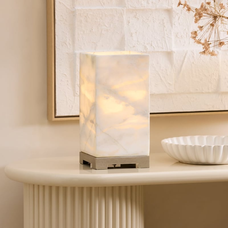 Nimbus White Alabaster & Nickel Light Up Table Light