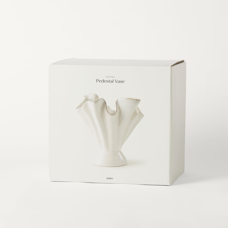 Flare Warm White Frill Pedestal Vase
