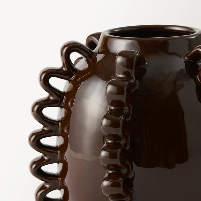 Frill Handle Dark Brown Medium Vase