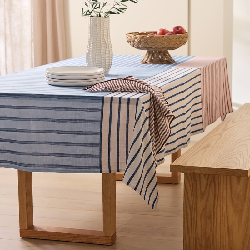 Block Blue Stripe Tablecloth