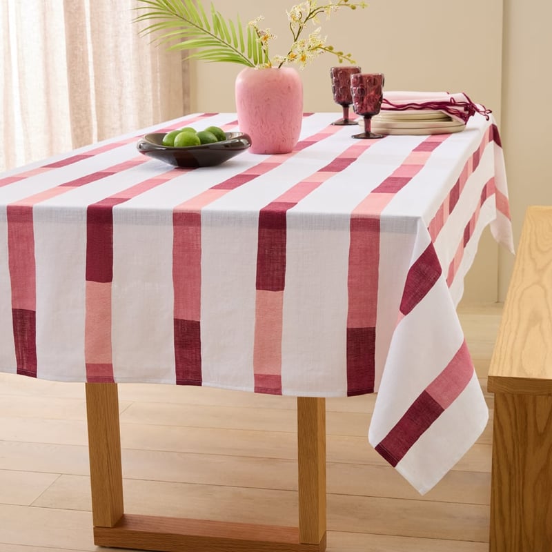 Hallie Stripe Pink Tablecloth