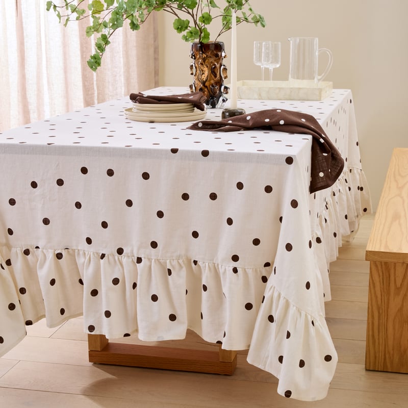 Spot Frill White Tablecloth