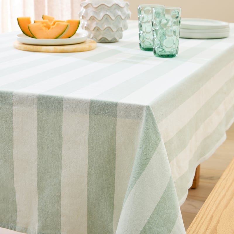 Ava Stripe Mint Green Tablecloth