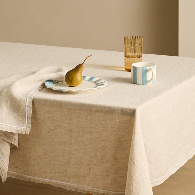 Mayfair Natural & White Trim Linen Tablecloth
