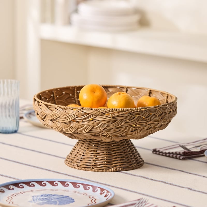 Plait Natural Woven Pedestal Bowl