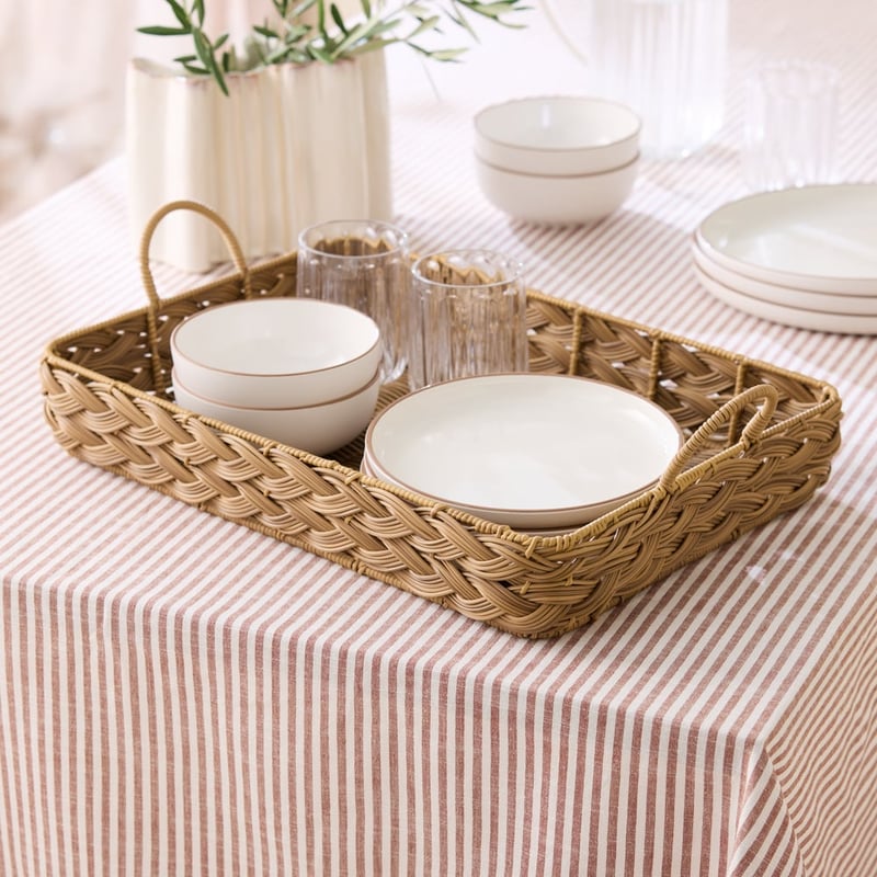 Plait Natural Woven Rectangle Tray with Handles