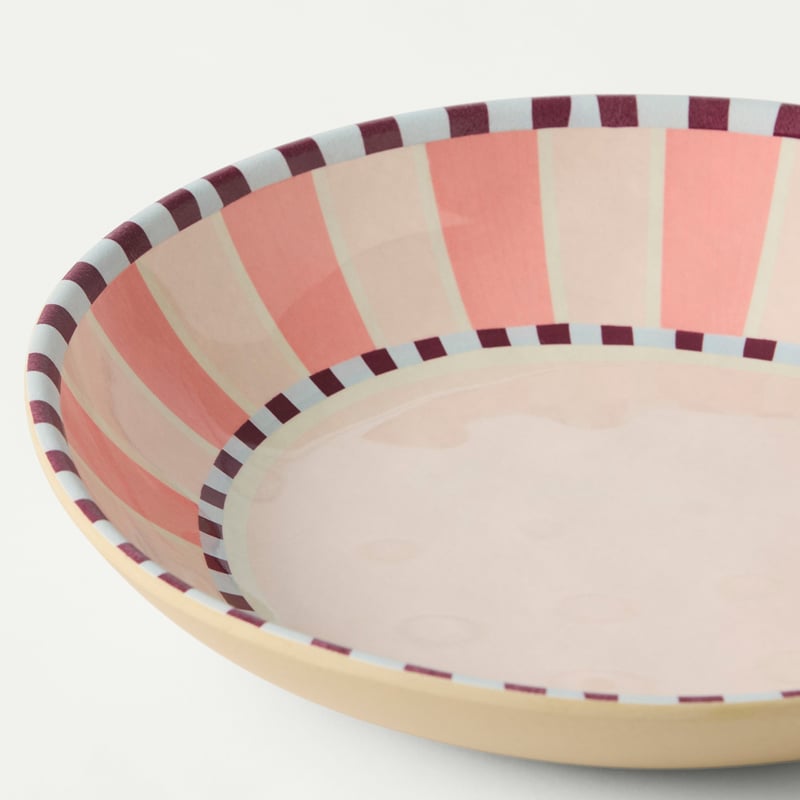 Stripe Pink Melamine Dinner Bowls Pack of 4