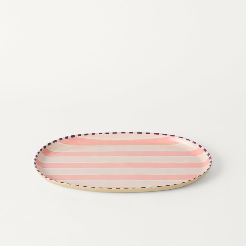 Stripe Pink Melamine Oval Tray